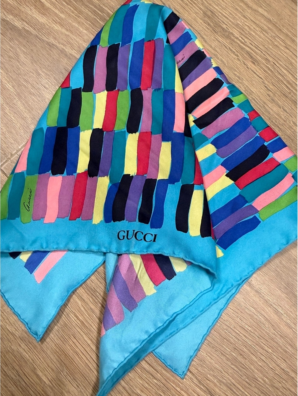 Vintage Guccis Silk 1970s 1980s Scarf 18” Abstract Color Block Made in Italy